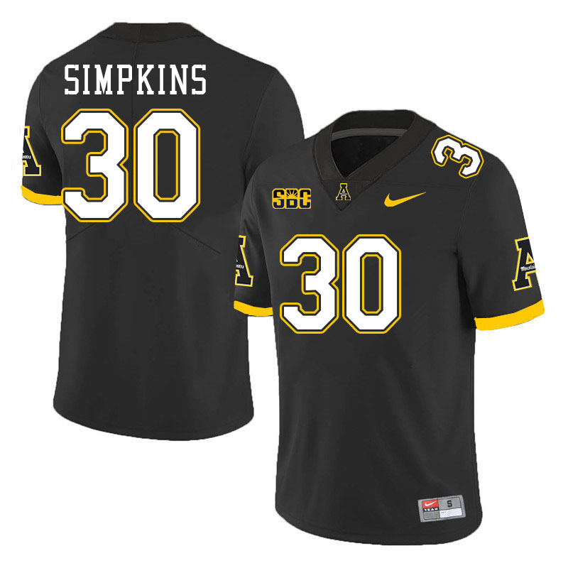 Appalachian State Mountaineers #30 Gabe Simpkins College Football Jerseys Stitched-Black Appalachian State Mountaineers #30 Gabe Simpkins College Football Jerseys Stitched-Black